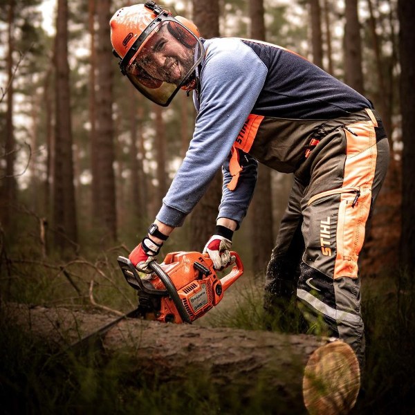 Eye protection is an important part of safety equipment when using a chainsaw.